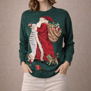 Vintage Susan Bristol 1996 Santa Christmas Sweater S Embroidered Ugly Xmas